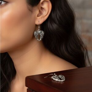 Silver Heart Wing Earrings